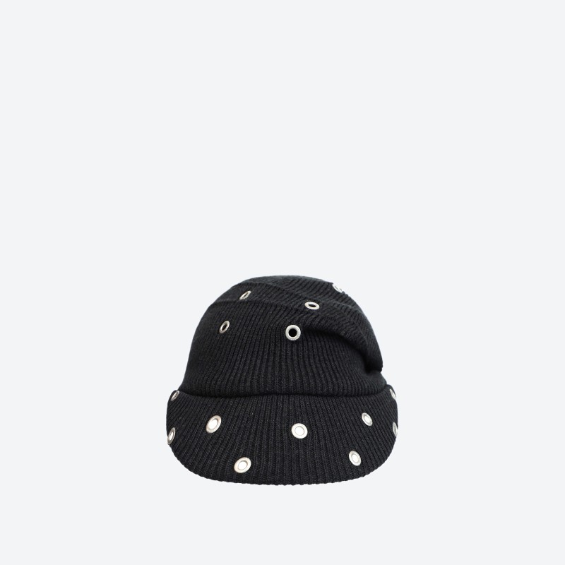 Metal Eyelet Knit Slouchy Cap